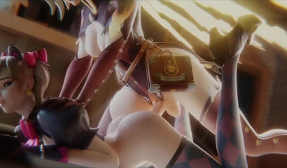 Porn cartoon Overwatch with dickgirl Mercy and sexy blonde D.Va