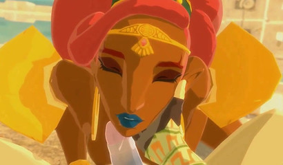 POV Urbosa cleans Link's huge hose with her magical mouth