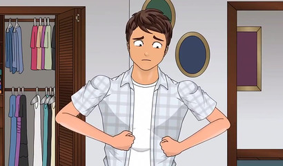 The magical necklace turns him into a smoking hottie