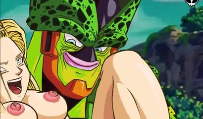 Green villain Cell rapes blonde Android 18, hentai porn Dragon Ball Z