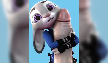 Little bunny Judy Hops jerks off with two hands a huge dick