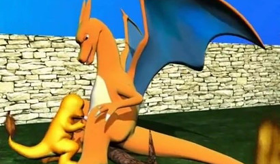 Baby Charmander sucks a huge cock of the dragon Chirizard