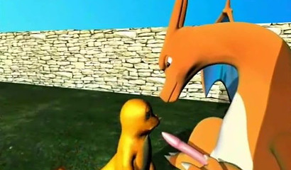 Baby Charmander sucks a huge cock of the dragon Chirizard