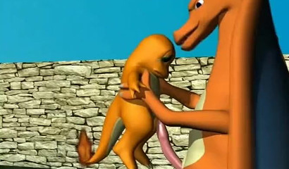 Baby Charmander sucks a huge cock of the dragon Chirizard
