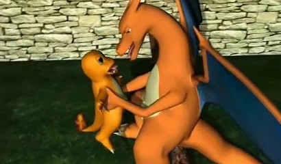 Baby Charmander sucks a huge cock of the dragon Chirizard