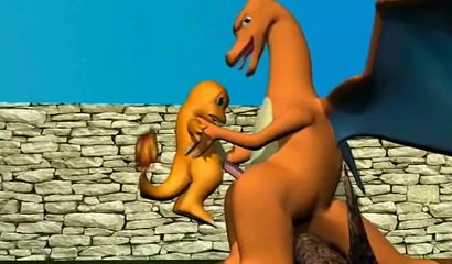 Baby Charmander sucks a huge cock of the dragon Chirizard