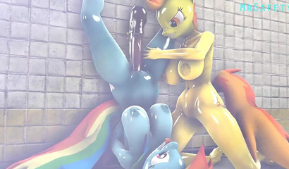 Rainbow Dash & Spitfire Has Strap-on Sex In The Showers!
