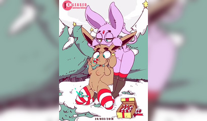 Lesbian pokemon Espeon and Ivy masturbate with candy