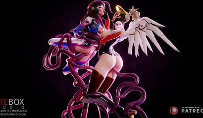 3d tentacles penetrate deep into girls D.Va and Mercy