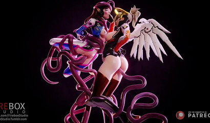 3d tentacles penetrate deep into girls D.Va and Mercy
