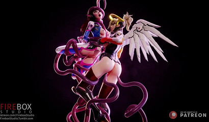 3d tentacles penetrate deep into girls D.Va and Mercy