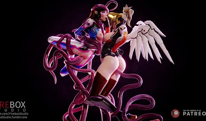 3d tentacles penetrate deep into girls D.Va and Mercy