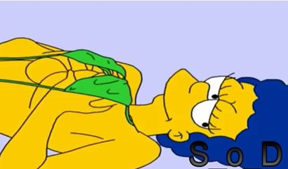 Marge Simpson helping Bart release the ball tension