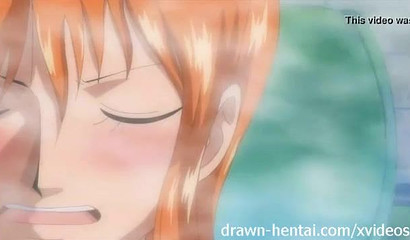 Busty redhead Nami takes a steaming hot shower