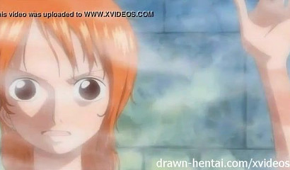 Busty redhead Nami takes a steaming hot shower