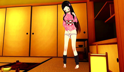 Petite 3D Nezuko Kamado pounded against a wall