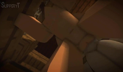 Golem leaves her pussy in the shape of his iron cock