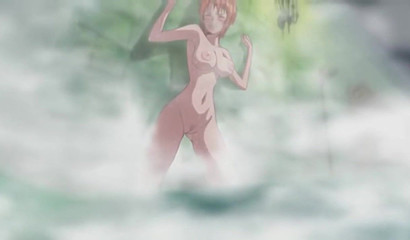 Steamy shower got anime chick Nami wet and horny