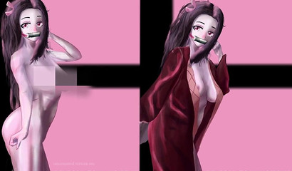 Nezuko Kamado presenting the glory of Hentai nudity