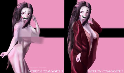 Nezuko Kamado presenting the glory of Hentai nudity