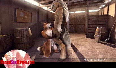 Furry fox 3D hottie slurps horse cock