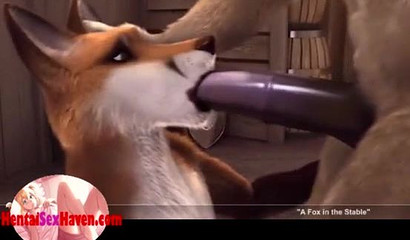 Furry fox 3D hottie slurps horse cock