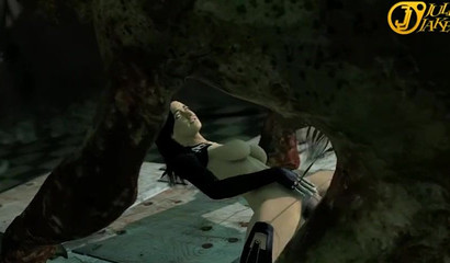 Miranda Lawson fights against a monster horse stick