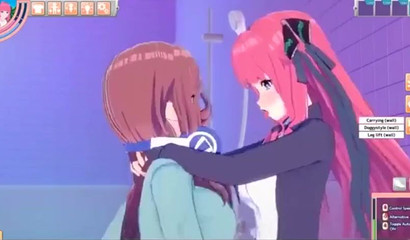 Study time means girl play for Nino Nakano and Miku Nakano