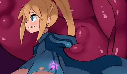 Samus Aran's belly keeps growing as she screams to get more of it