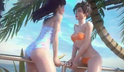 D.Va and the beach day where she got her ass fucked