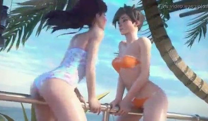 D.Va and the beach day where she got her ass fucked