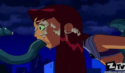 Only Starfire and Raven can take cartoon tentacle cum