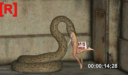 Huge 3D snake eats a horny girl snack