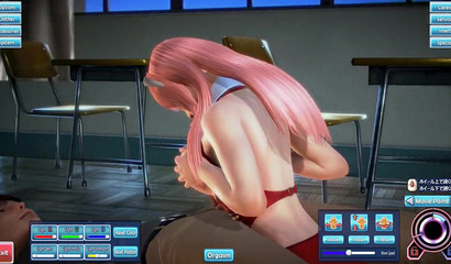 Busty pink-haired cutie milks teacher's dick in the classroom