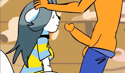 Cute Undertale hottie stuffing her mouth with big rod