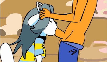 Cute Undertale hottie stuffing her mouth with big rod