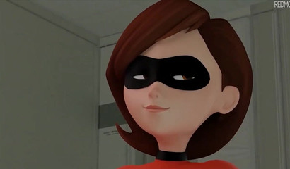 Curvy 3D brunette Elastigirl taking huge rod in her backdoor