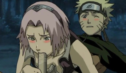 Horny pink-haired Sakura riding Naruto in the woods