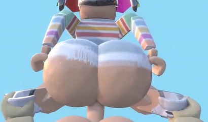POV Roblox slut swallows huge 3D hose with her ass