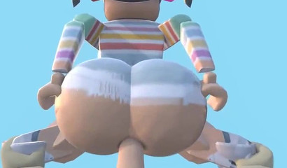 POV Roblox slut swallows huge 3D hose with her ass