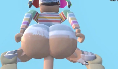 POV Roblox slut swallows huge 3D hose with her ass
