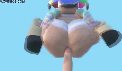 POV Roblox slut swallows huge 3D hose with her ass