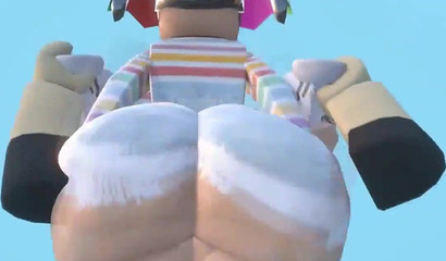 POV Roblox slut swallows huge 3D hose with her ass