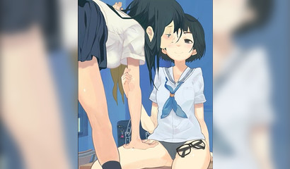 Yuri teen twisting their pigtails while getting lost in a pervy vortex