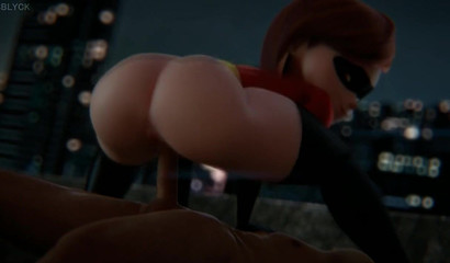 Elastigirl twerking her booty over a sausage