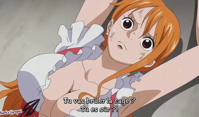 Cat Burglar Nami tries to hide a secret between her melons