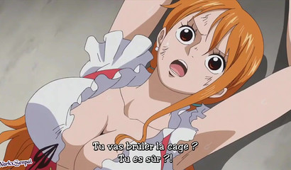 Cat Burglar Nami tries to hide a secret between her melons