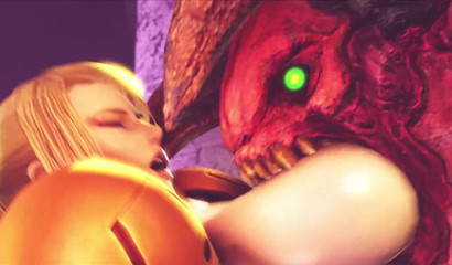 Hentai goddess Samus Aran vs the monster that eats tits only
