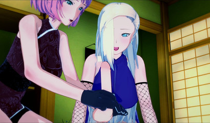Beautiful 3D hotties Sakura and Ino share one cock