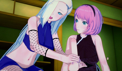 Las bellas 3D Sakura e Ino comparten una polla